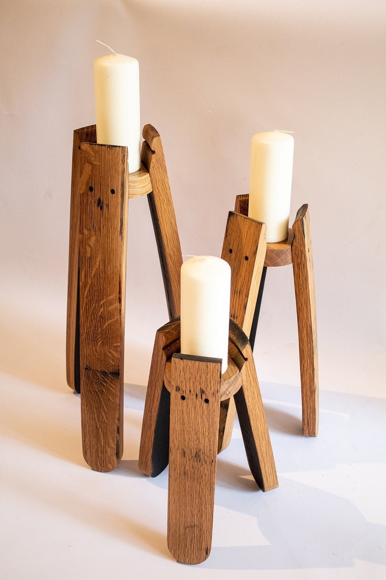 Hand crafted Oak, Scotch Whisky Barrel stave candle stands optional Glass Chimney image 1