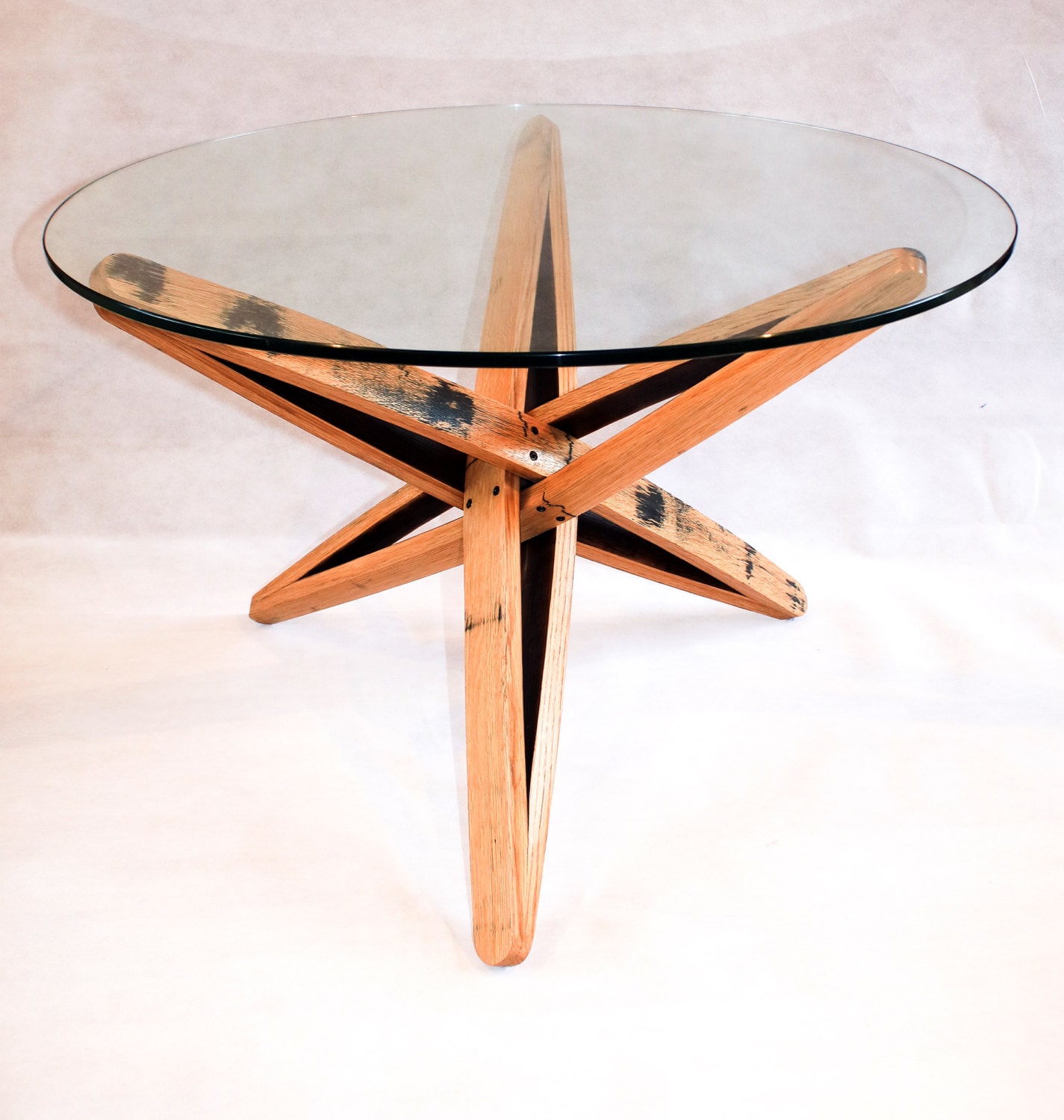 Oak Whisky Barrel Stave Coffee Table With Glass Top Etsy