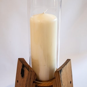 Hand crafted Oak, Scotch Whisky Barrel stave candle stands optional Glass Chimney image 6