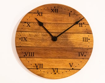 Hand crafted Oak, Scotch Whisky Barrel lid, Small Farmhouse Wall clock