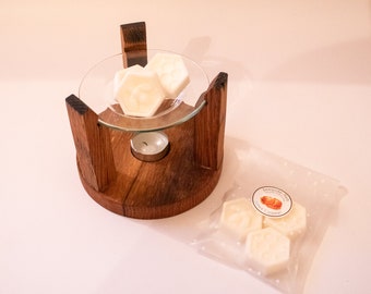 Hand crafted Oak, Scotch whisky Barrel stave Wax Melt burner, with glass dish.