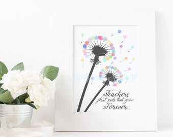 DIY Dandelion Fingerprint Art - Teachers Gift - Gift from Students - INSTANT Download Printable