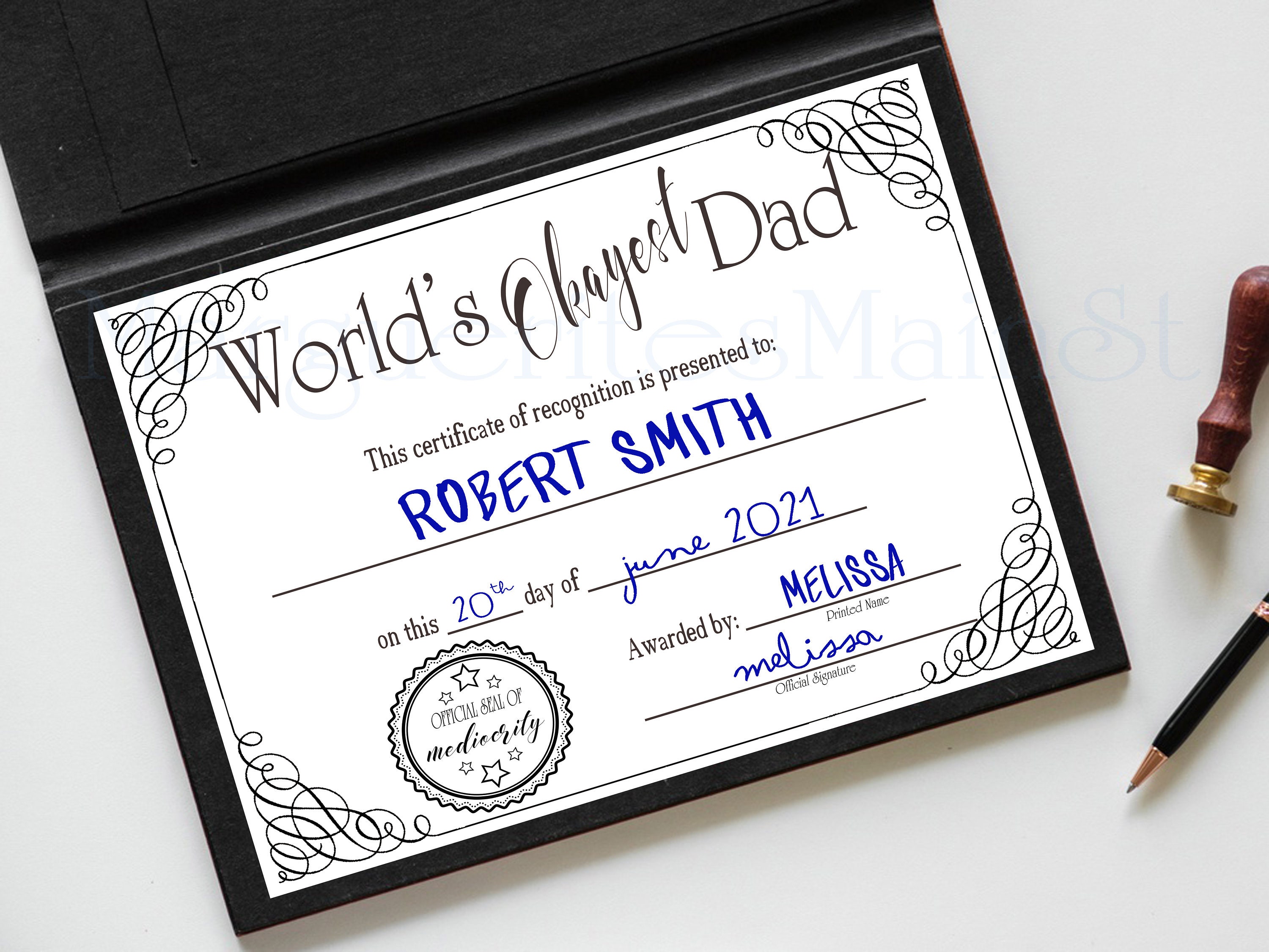 World's Okayest Dad Award - DIY Printable Fathers Day Certificate - Joke Dad Gift - INSTANT Download - Printable - Gag Gift