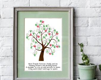 DIY Fingerprint Art - Father's Day / Birthday Gift for Daddy - Tree Hearts - INSTANT Download Printable - Handprint Art