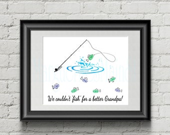 Grandpa - DIY Fishing Father's Day Gift from Kids - INSTANT Download Fathers Day Printable - Handprint Art - Watercolor Art