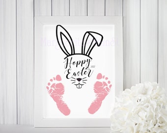 DIY Easter Bunny Footprint Keepsake Art, Easter Art, Easter Gift for Mom, Baby Shower Gift, INSTANT Download Printable