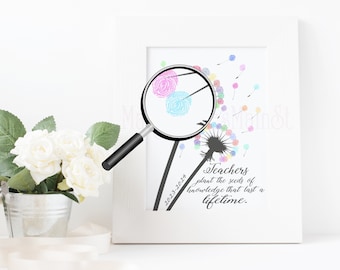 DIY Dandelion Fingerprint Art, Teacher Appreciation Gift, Gift from Students, 2023-2024, INSTANT Download Printable