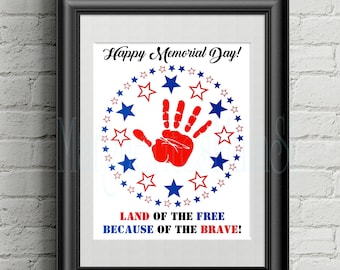Happy Memorial Day - Red White Blue Handprint Craft - DIY Handprint Art - INSTANT Download Printable