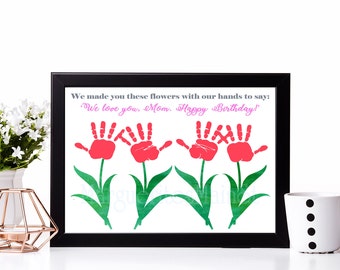For Mom - DIY Birthday Gift from Kids - INSTANT Download Birthday Printable - Handprint Art - Watercolor Art