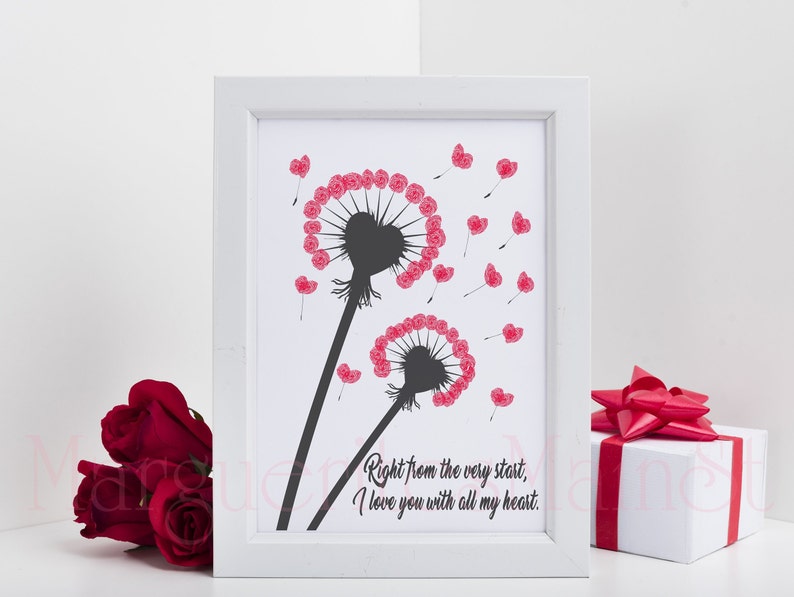 DIY Dandelion Fingerprint Art Valentine's Day Gift from Kids INSTANT Download Printable Handprint Art image 1