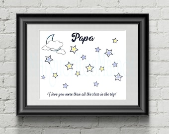 Papa - DIY Fingerprint Stars, Moon, and Clouds Art Print - Father's Day/Birthday Gift from Kids - INSTANT Download Printable