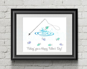 Father's Day Gift from Kids - Fishing Gift - INSTANT Download Fathers Day Printable - Handprint Art - Watercolor Art