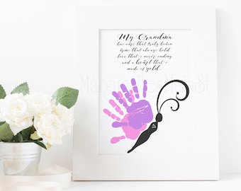 DIY Birthday Gift from Kids for Grandma - Butterfly Handprint - INSTANT Download Mother's Day Printable - Handprint Art