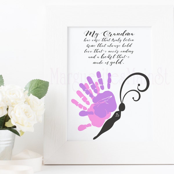 DIY Birthday Gift from Kids for Grandma - Butterfly Handprint - INSTANT Download Mother's Day Printable - Handprint Art