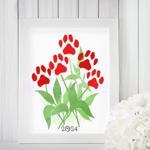 DIY Pfotenabdruck Kunst, Pfote Blumen, Geschenk vom Hund, Geschenk für Haustier Eltern, Hund Mama Geschenk, INSTANT Download druckbare, Pfotenabdruck Kunst