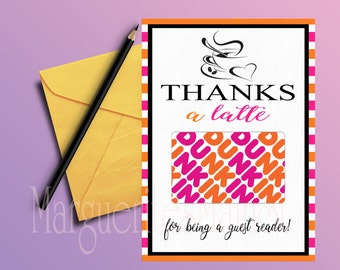 Guest Reader Printable Gift Card Holder Dunkin Donuts - Instant Download