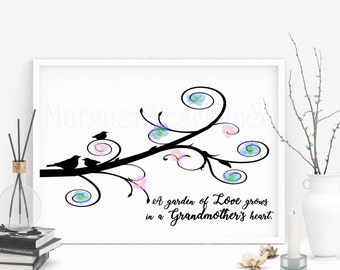 Kids DIY - Beautiful Branch and Bird Print (2 Little Birds) - Grandma Gift from Kids - INSTANT Printable Gift