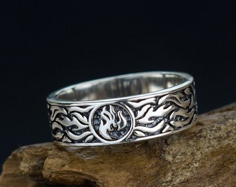 Four Elements Fire ring, Sterling silver, made in Ukraine, Oringo Celtic jewelry