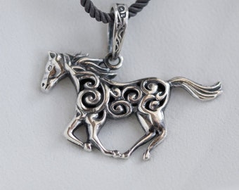 Galloping Horse pendant, Sterling silver, Oringo fantasy jewelry, made in Ukraine