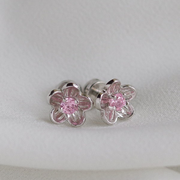 Sakura Flower silver stud earrings, Sterling silver studs, Hanami collection, Oringo meaningful jewelry, made in Ukraine