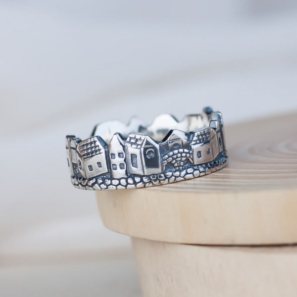 Old Town ring, Sterling silver, Oringo fantasy Ukrainian jewelry, made in Ukraine