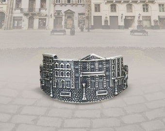 Lviv City Market Square ring, Sterling silver, Oringo Ukrainian cities jewelry collection, made in Ukraine