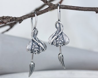 Sterling Silver Filigree Dangle Earrings 925 Modern Branch Pattern Silver Shield Earrings 925 Silver Dangle Sterling Pierced Earrings 925