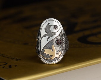 Dragons Destiny ring with topaz or garnet, Sterling silver, Oringo meaningful jewelry, made in Ukraine