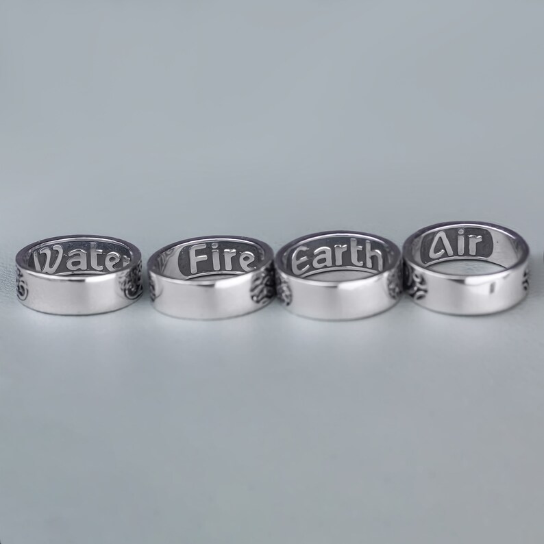 Sterling Silver Four Elements Wedding Ring Set: Celtic Style - Etsy