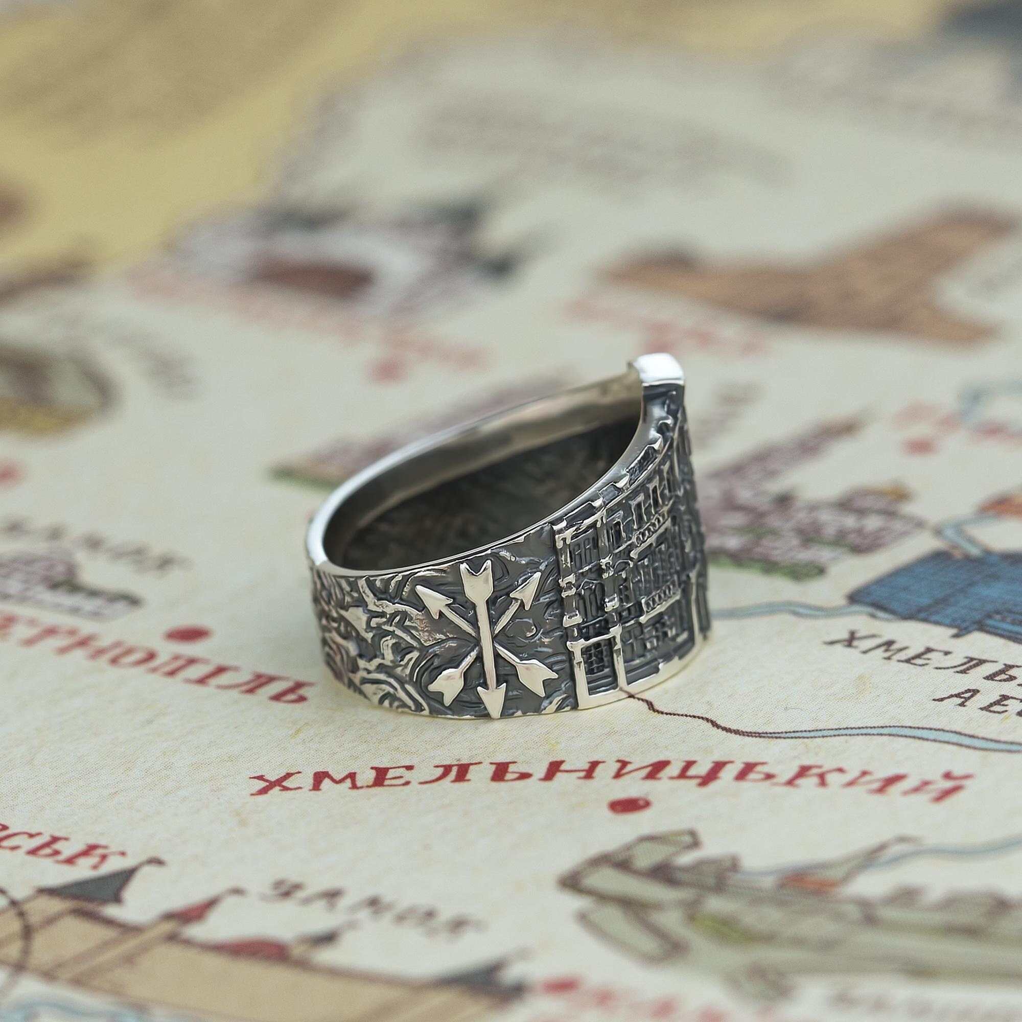 Chmelnyzkyj Ring, Sterling Silber, Oringo Ukrainische Städte Schmuck-Kollektion, hergestellt in Charkiw, Ukraine