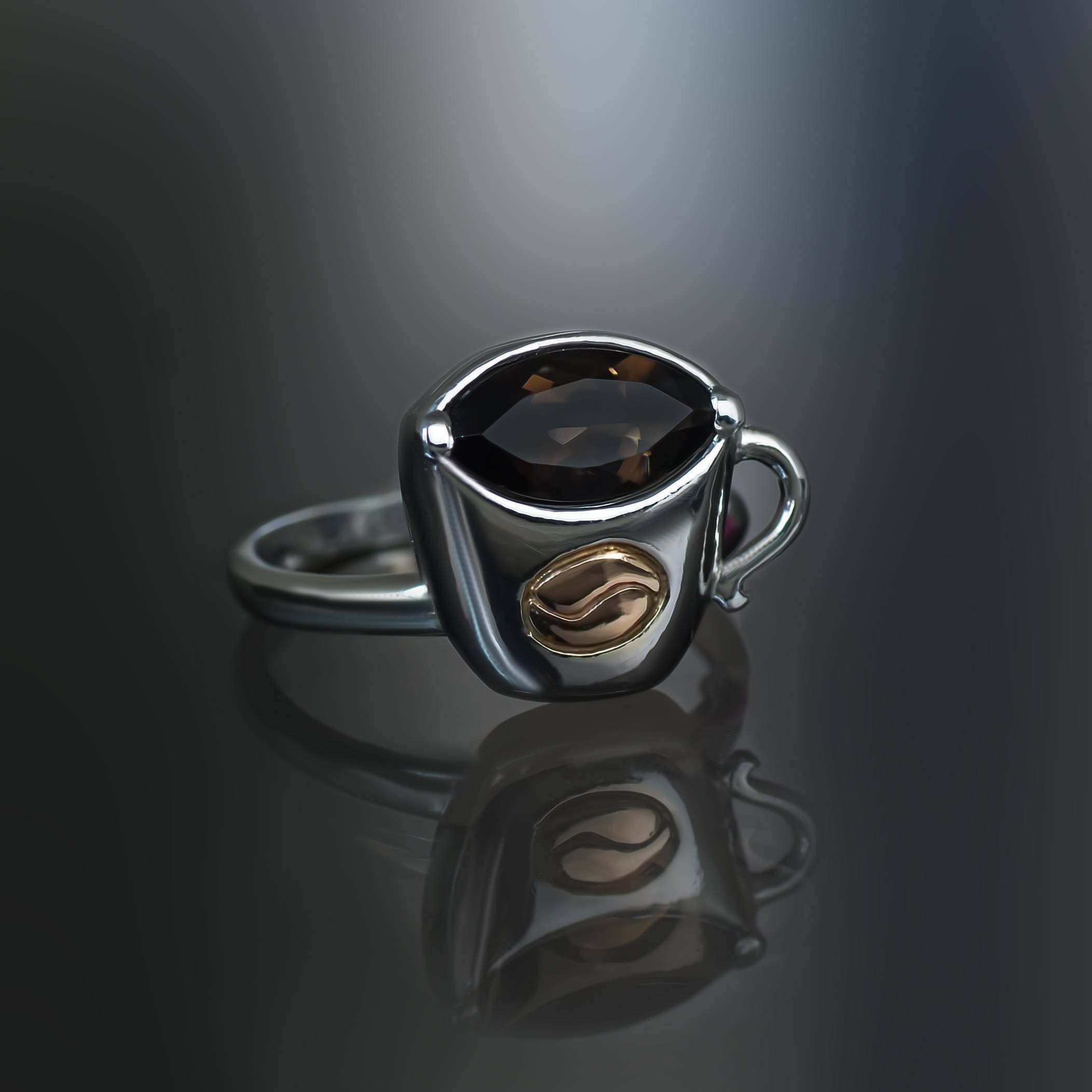 Coffee Cup ring Sterling Silver 925 Smoky quartz gems Oringo Etsy