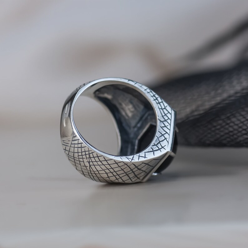 Enigma silver ring with obsidian Etsy