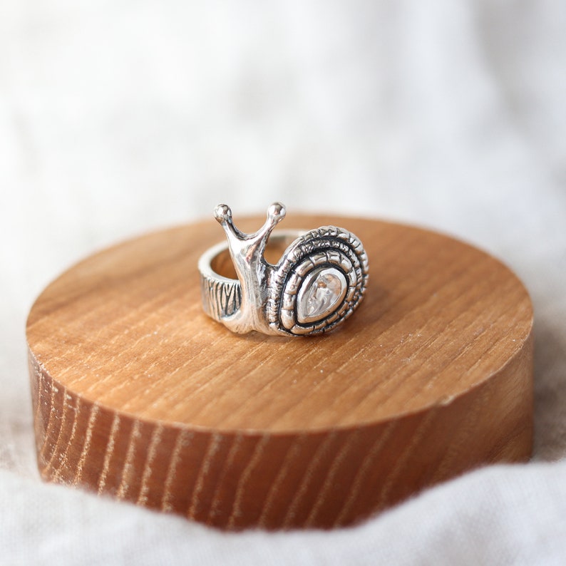 Snail silver ring, Oringo meaningful jewelry, Sterling silver, made in Ukraine Clear