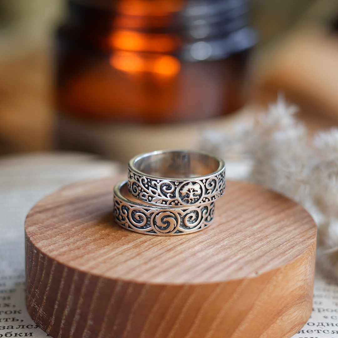 Sterling Silver Four Elements Wedding Ring Set: Celtic Style - Etsy