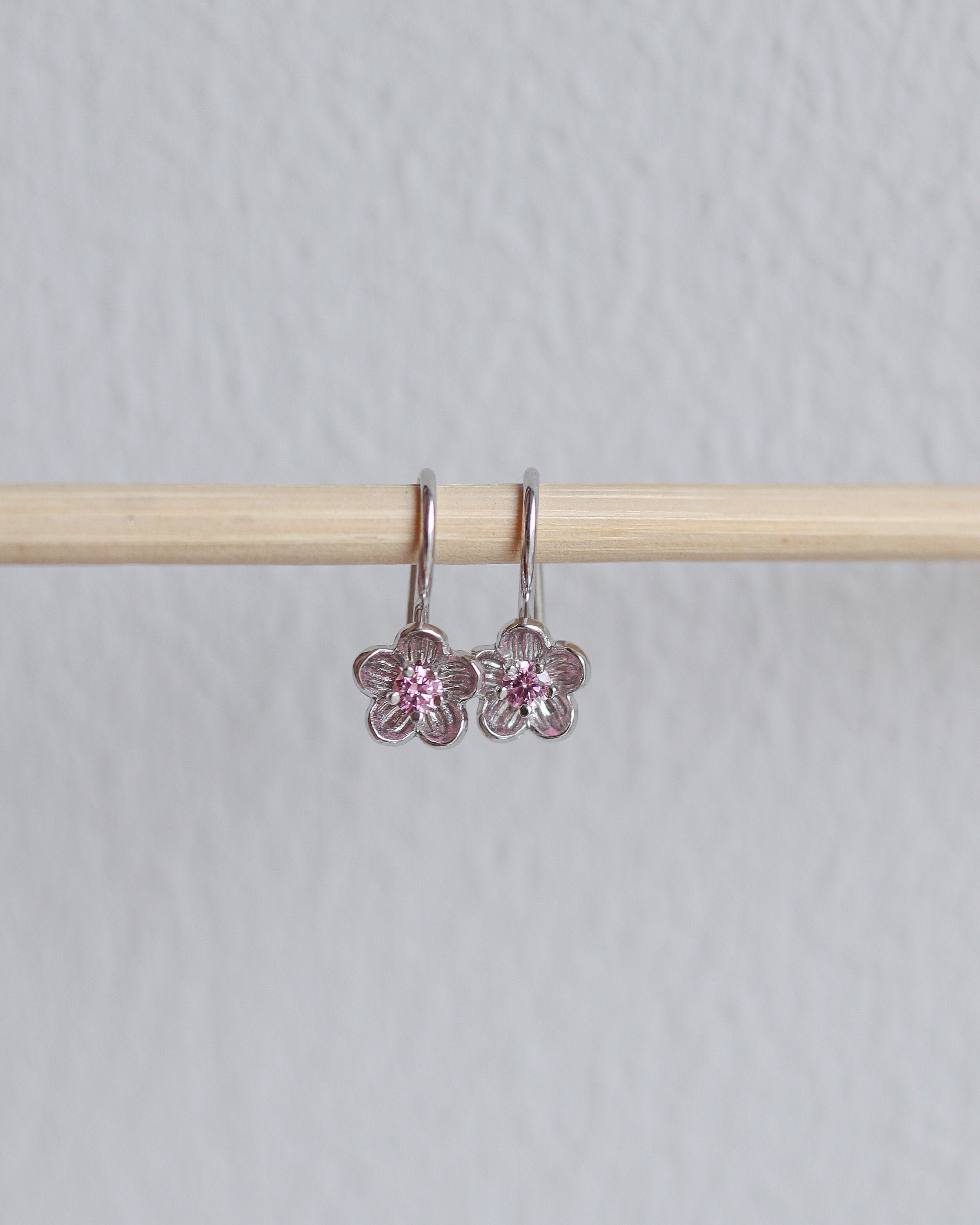 Sterling silver cherry blossom dangle earrings statement tiny Etsy