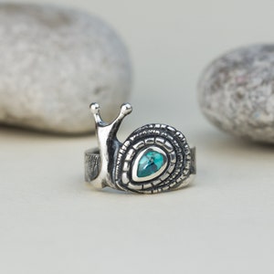 Snail silver ring, Oringo meaningful jewelry, Sterling silver, made in Ukraine Greenish Blue