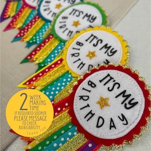 Rainbow Sparkle Birthday Badge Rosette - Etsy UK