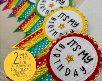 Rainbow Sparkle Birthday Badge Rosette