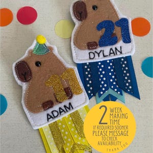 Personalised Capybara Birthday Badge
