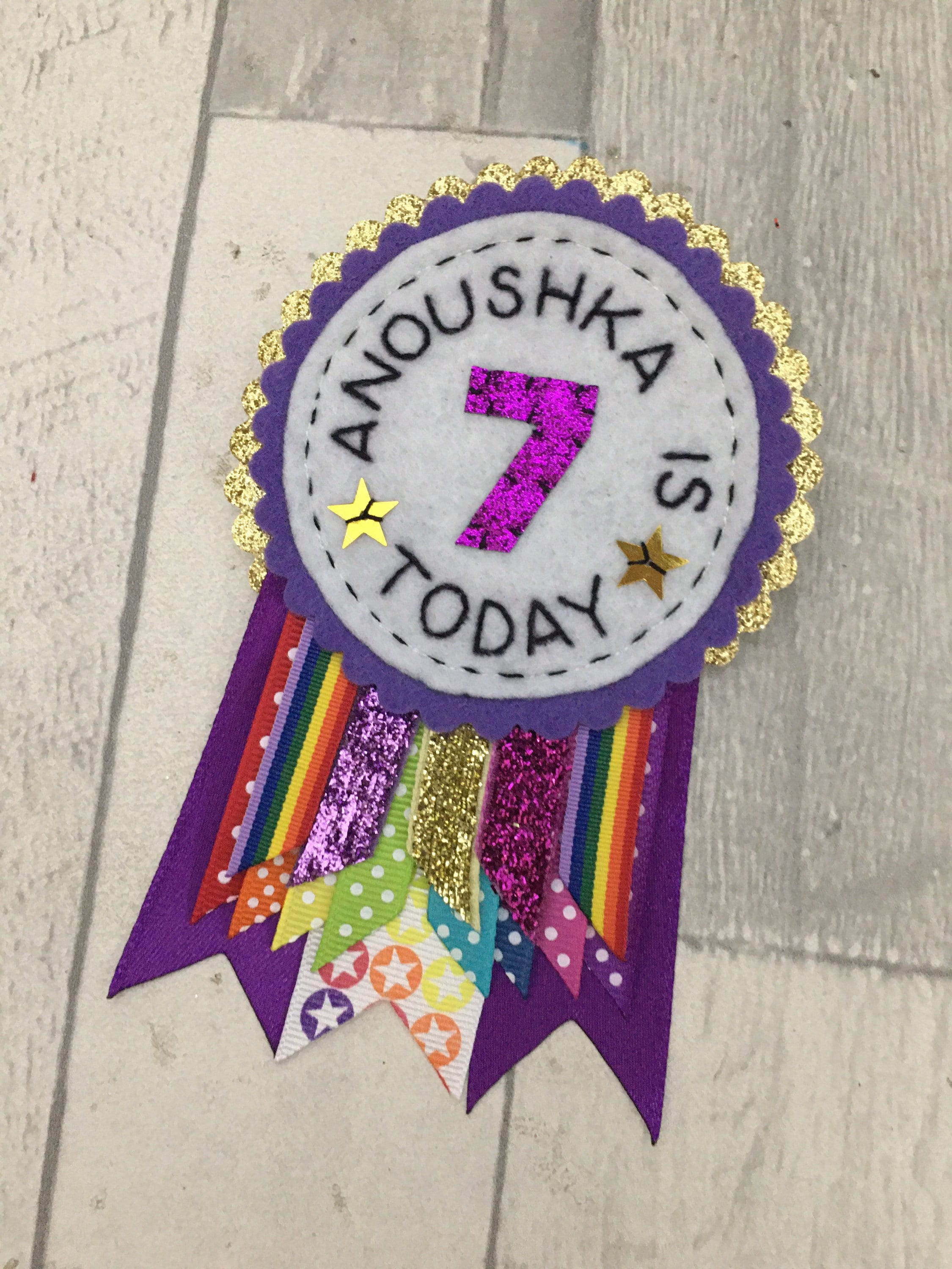 Purple Rainbow Sparkle Personalised Birthday Badge Rosette | Etsy