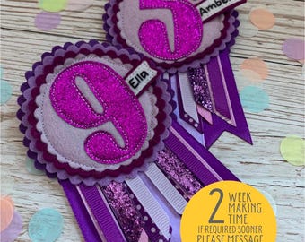 Purple Glitter Birthday Rosette - Personalised Milestone Badge