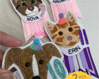 Personalised Pet Birthday Badge: Custom Cat or Dog Party Accessory