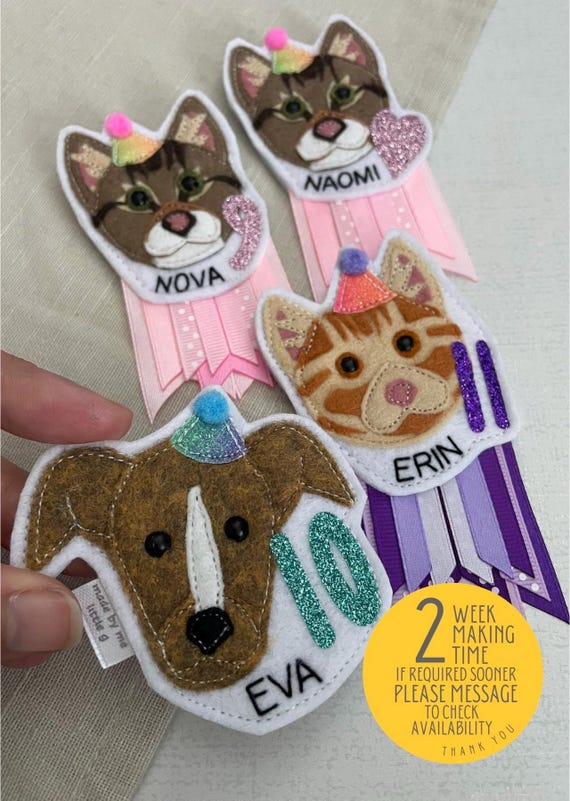 Personalised Pet Birthday Badge: Custom Cat or Dog Party Accessory