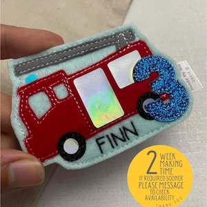 Personalised Fire Engine Birthday Badge