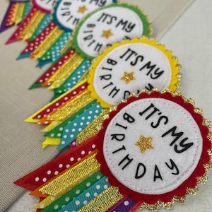 Rainbow Sparkle Birthday Badge Rosette - Etsy UK
