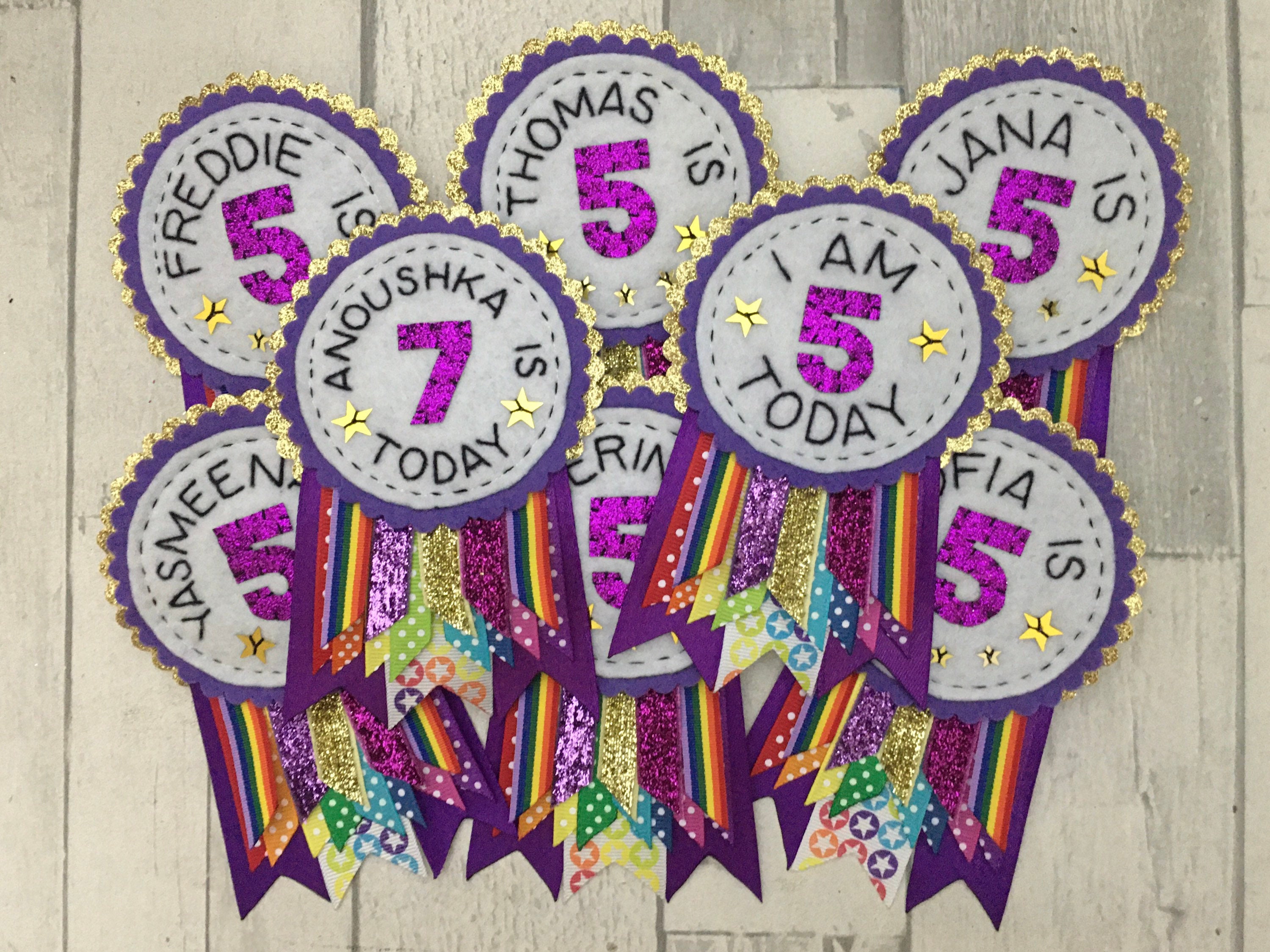 Purple Rainbow Sparkle Personalised Birthday Badge Rosette | Etsy