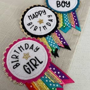 Rainbow Sparkle Birthday Badge Rosette - Etsy UK