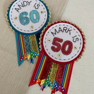 Red Rainbow Sparkle Personalised Birthday Badge Rosette,birthday Badge ...