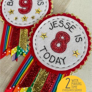 Red Rainbow Sparkle Personalised Birthday Badge Rosette,birthday Badge ...