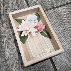 Mason Jar 3D Flower Bouquet Wood Mini Shadow Box l Wall Art Home Decor